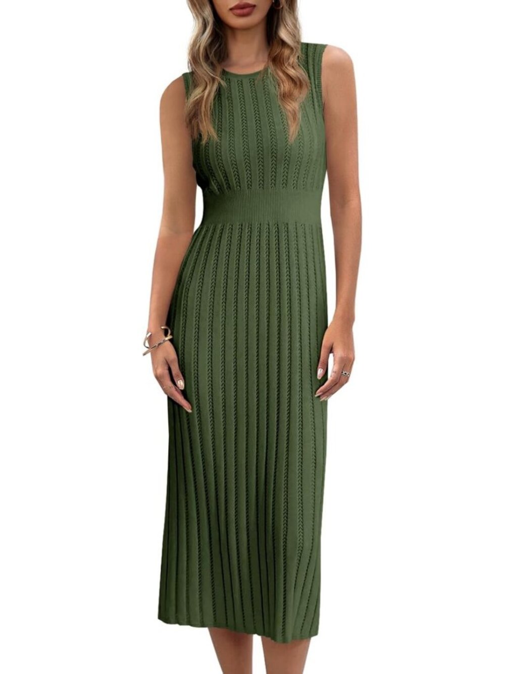 Chic Sleeveless Ribbed Knit Midi Dress | Bodycon Sweater Dress for Women